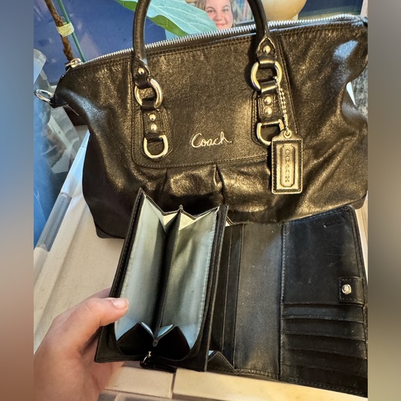 Coach Black Leather Ashley Satchel and Black Leather Wallet Set - Picture 2 of 10